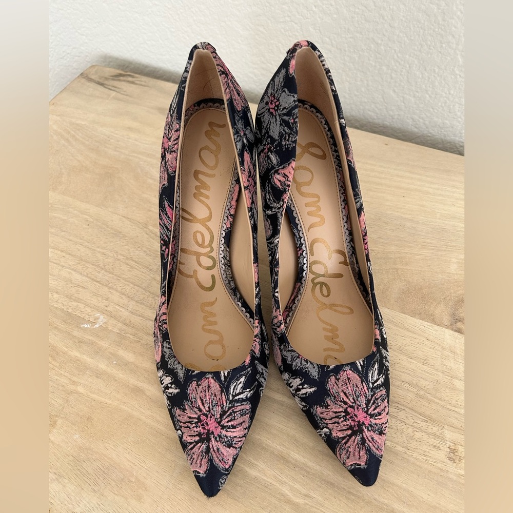 Sam Edelman Floral Pointed-Toe Pumps in Pink and Black - Picture 1 of 5